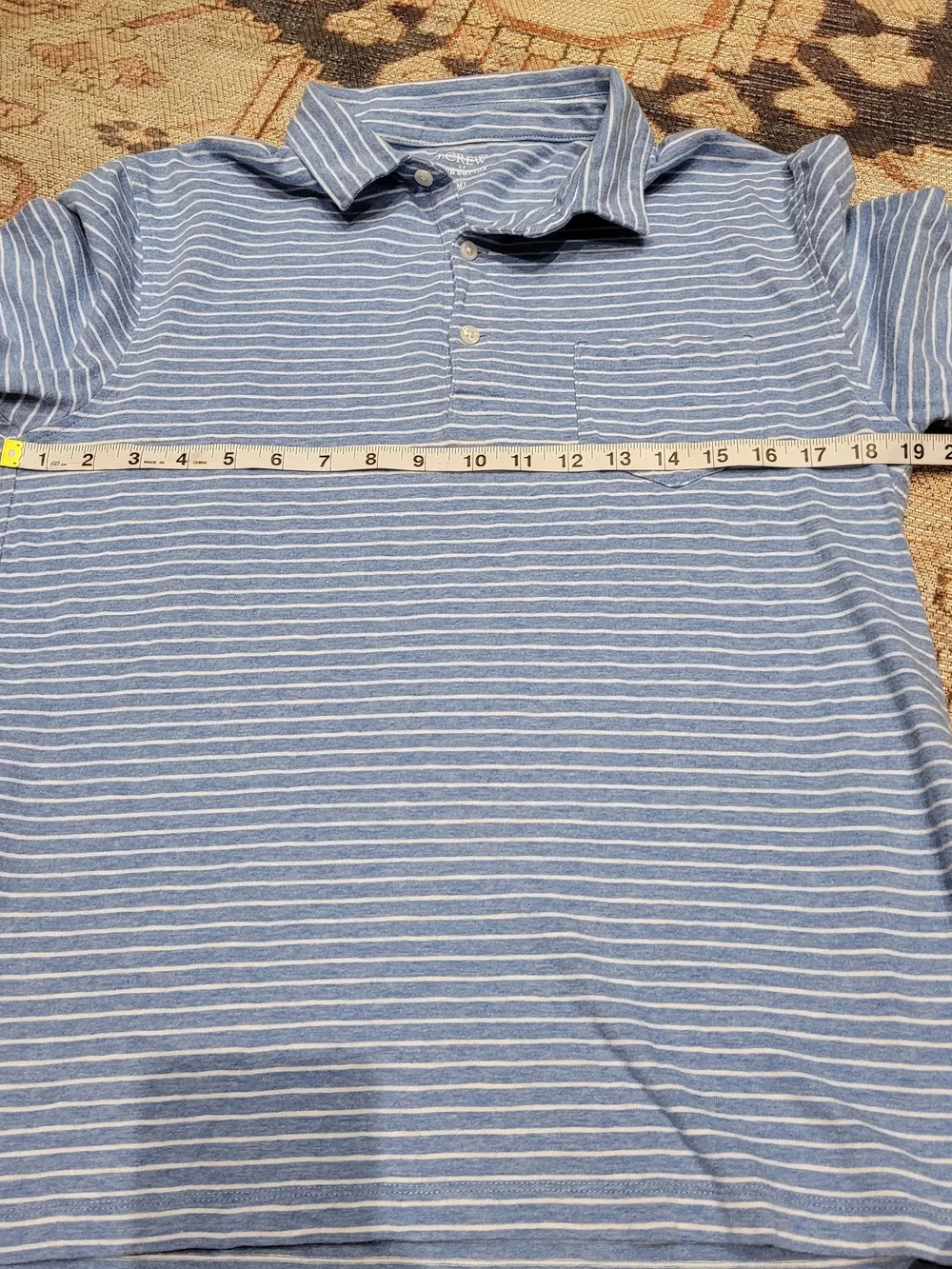 J. Crew Men’s Light Blue Striped Polo Shirt Summer Lightweight 100% Cotton